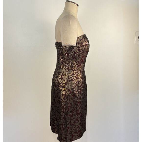 VTG Talbots Womens 10P Burgundy Gold Brocade Strapless Cocktail Party Dress - Picture 4 of 7
